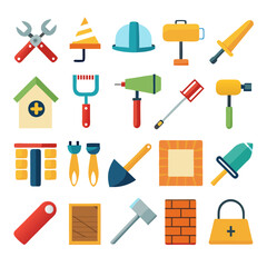 Construction tools set with building materials and home improvement