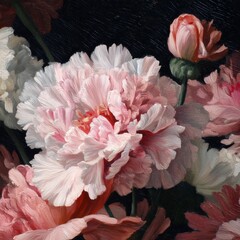Romantic Floral Painting with Pink and White Peonies