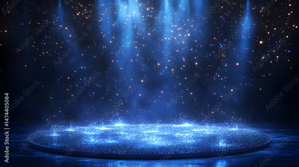 Aufkleber ethereal stage illuminated by countless blue lights under a starlit sky. beams of blue enhance the m
