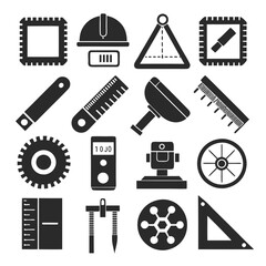 Collection of industrial equipment black and white vector icons