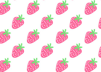 Strawberry seamless background, pink pattern with hand-drawn strawberries for fabrics and summer decoration. Seamless fruit design, vector berries, summer fruit motif
