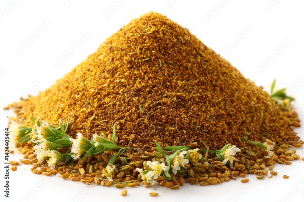 Poster colorful pile of ground spices surrounded by delicate flowers presents an aromatic display in an art