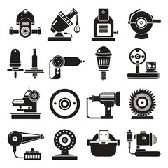 Black and white icons of vintage and modern technology