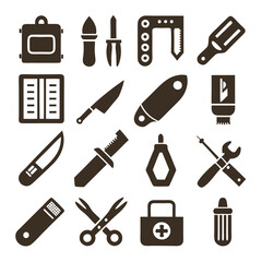 Variety of camping and outdoor tool icons collection