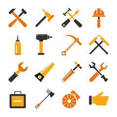 Collection of various work tools isolated on white background