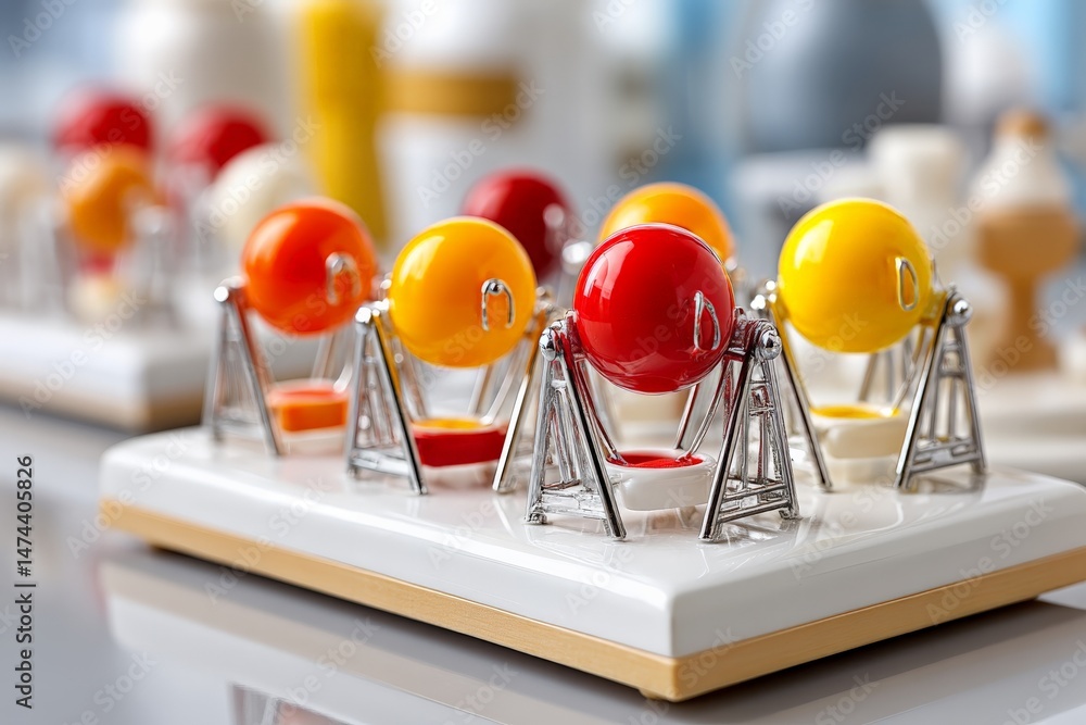 Poster colorful toy marbles in a playful arrangement on a tabletop in a bright setting