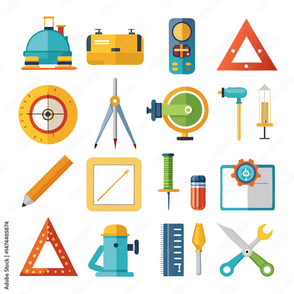 Poster flat design construction and architecture tool icon collection set