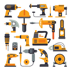 Flat vector construction tools illustration on white background