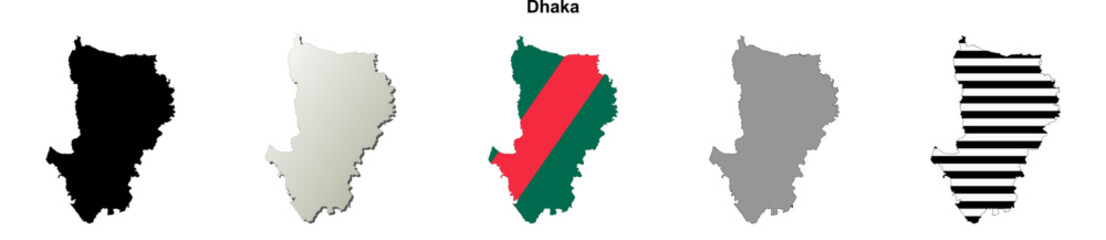 Fototapeta premium Dhaka division blank outline map set