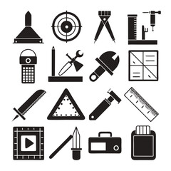 Black and White tool icons set flat vector design