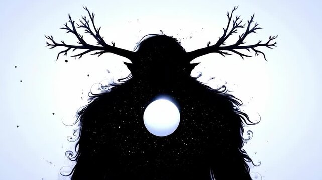 A surreal, cosmic entity stands in stark contrast against a pale, void-like background. Its form is humanoid but abstract&mdash;composed entirely of swirling, inky darkness, resembling space itself. Its fac