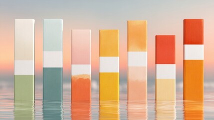 Colorful abstract bar graph showing data representation in a serene water setting