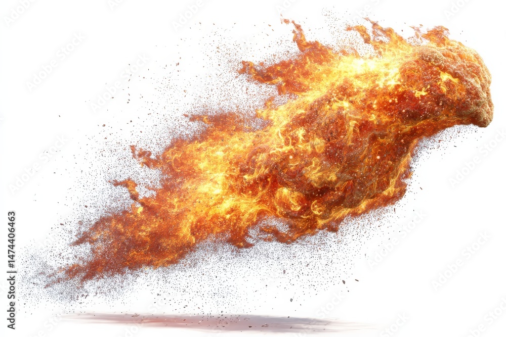 Poster fire-like creature bursts into vibrant flames while soaring through the air in a dramatic display of