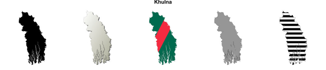 Fototapeta premium Khulna division blank outline map set