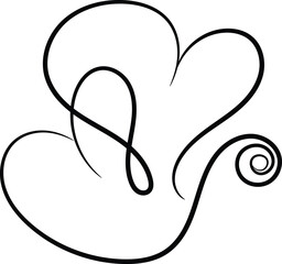 Abstract Black Line Art Design Two Intertwined Hearts with Swirl