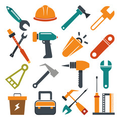 Collection of construction tools icon set in vector illustration