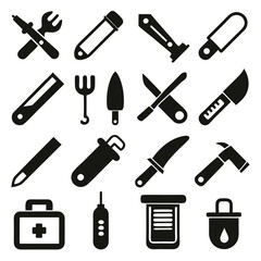 Various tools vector icons set monochrome design concept