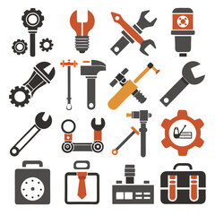 Icon set illustrating various tools and equipment for repair