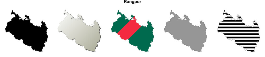 Rangpur division blank outline map set