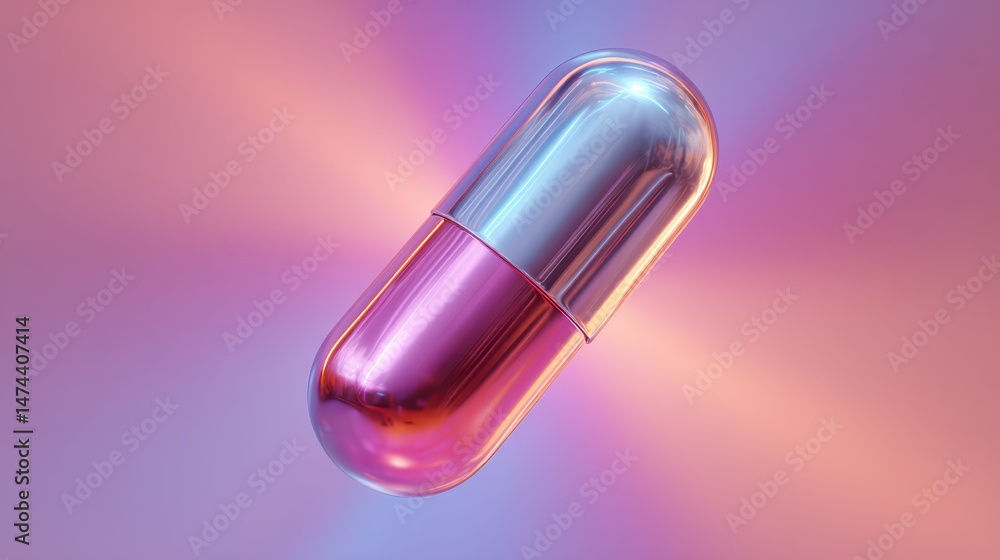 Aufkleber a glossy capsule-shaped object is turning gracefully in a vibrant expanse of space adorned with stri