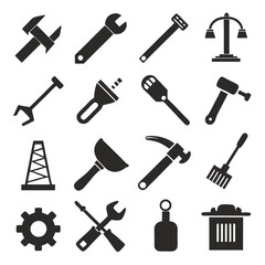 Collection of assorted tools, engineering and construction flat icons