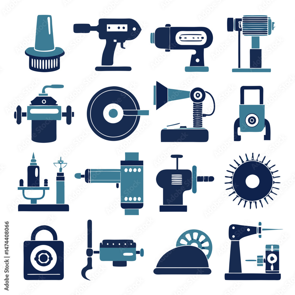 Poster vector set: abstract industrial machines and mechanical elements