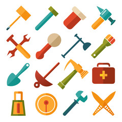 Flat design tools icon set on white background