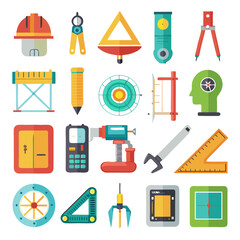 Flat design illustration of construction and engineering related tools