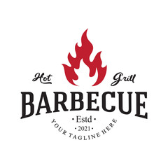 Simple Barbecue Vintage hot grill, with crossed flames and spatula. Logo for restaurant, badge, cafe and bar.vector