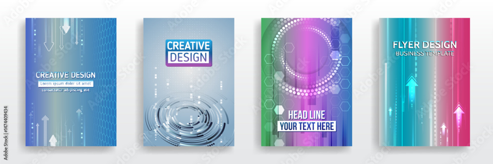 Poster page layout set for sci-fi. set of high-tech covers for marketing. modern technology design for post