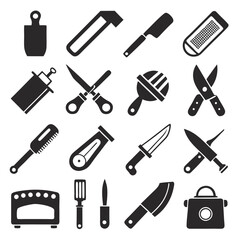 Black and white kitchen utensils vector icon compilation set