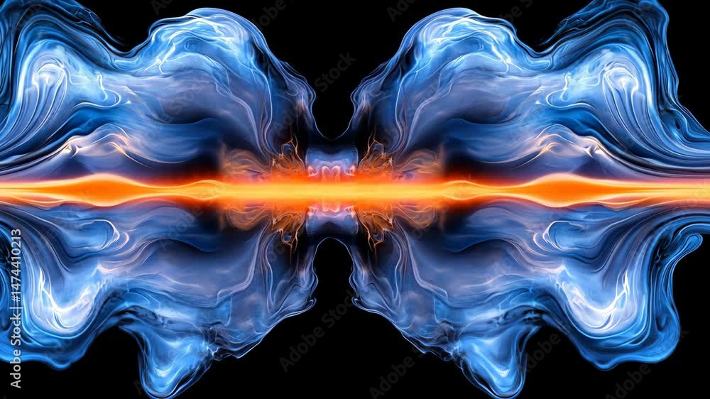 Poster fluid art design abstract patterns in vibrant blue and orange colors for mesmerizing visual effects