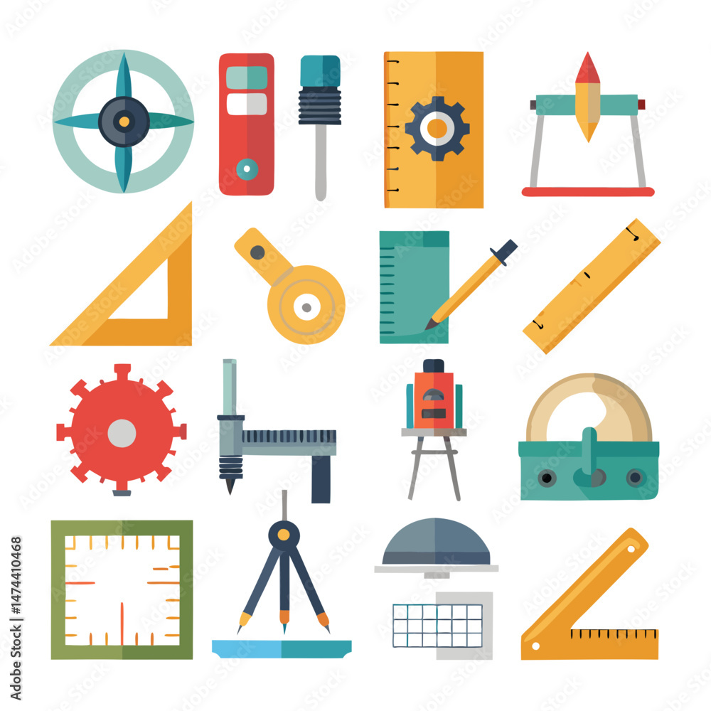 Poster flat engineering and design tools arranged on a white background
