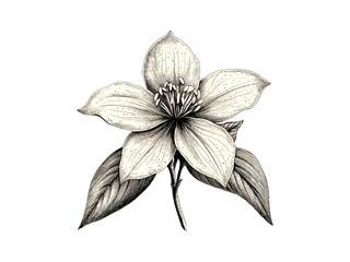 Hand-drawn snowflake flower bloom, vintage botanical sketch, black ink winter floral art, antique retro engraving style, trendy wildflower motif, engraved wild botanical illustration