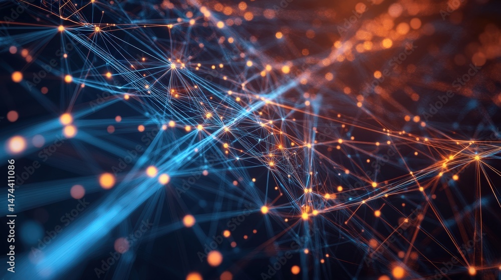 Poster an abstract visualization of artificial intelligence, depicting a web of interconnected data points 