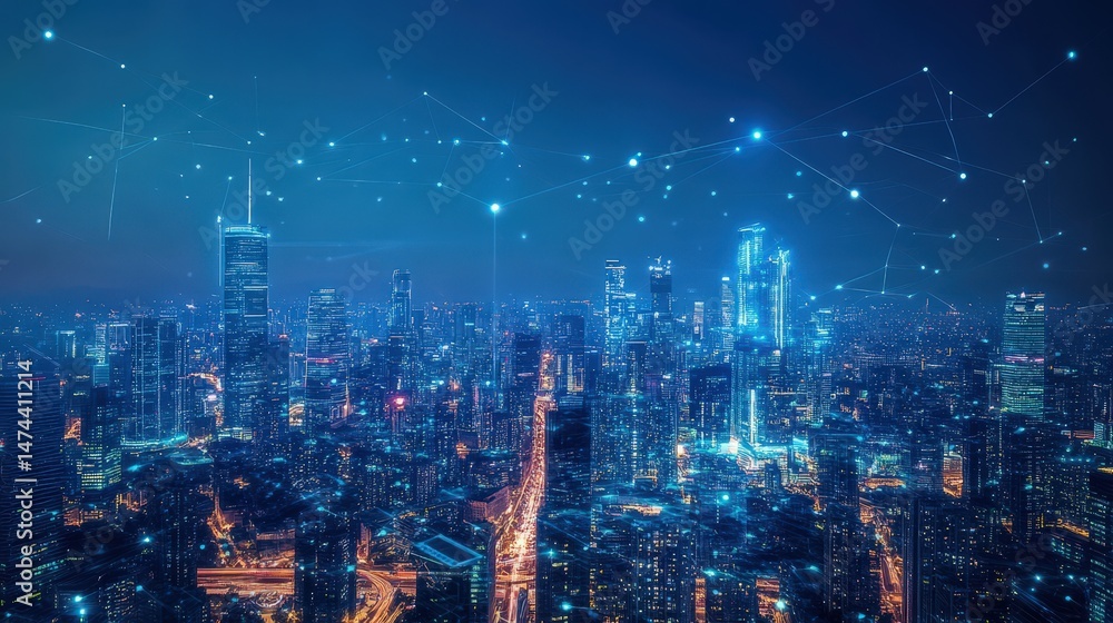 Poster an advanced ai-driven ecosystem, where smart cities, robots, and cloud computing systems communicate