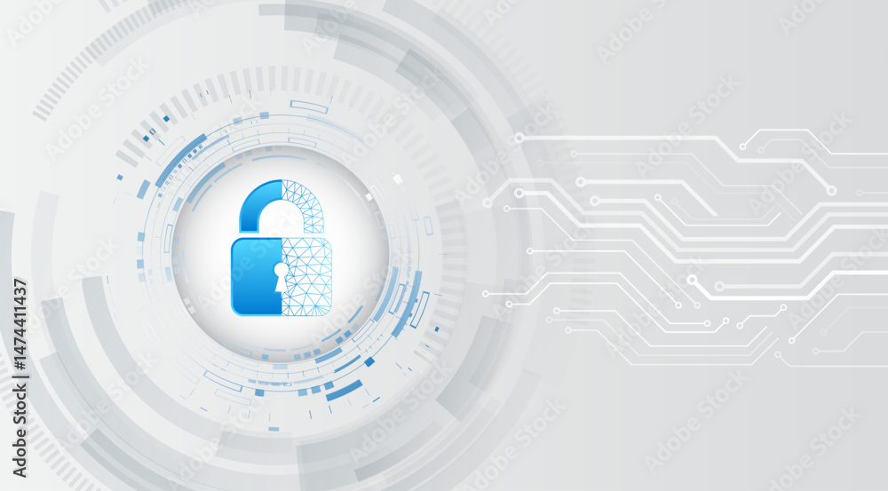 Aufkleber abstract cybersecurity concept with a padlock on a gray hi-tech background. symbolizing digital prot