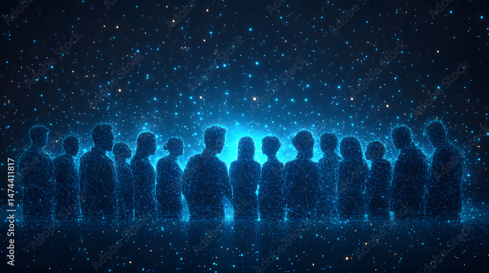 Aufkleber abstract depiction of interconnected individuals, represented as glowing blue lines and points. a di
