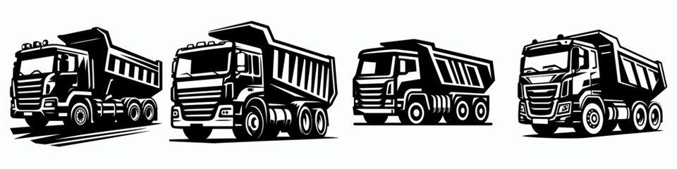 Tipper Truck. Construction Tools Builder Repair Renovation Worker Clipart Line Art Vector Illustration. Heavy dumper vehicle haulage material carrier for granular cargo.