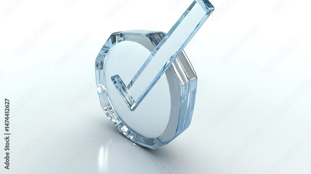 Poster 3 d render of transparent checkmark symbol on white background