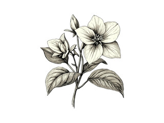Trillium sessile flower engraving, hand-drawn botanical illustration, rustic woodland print, trendy vintage sketch, antique decor, Black sketch, engraved motif, floral art design.