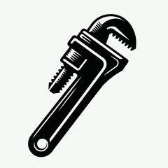 Pipe Wrench. Construction Tools Builder Repair Renovation Worker Clipart Line Art Vector Illustration. Plumbing fixture tool adjustable turnbuckle tough gripper for tubing.