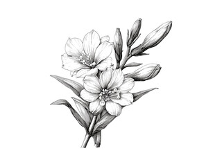 Obraz premium Hand-drawn vintage Tuberose flower illustration, antique print, retro sketch, floral art, tuberose bloom, black engraving, nature decor, old botanical art, trendy flower decor.