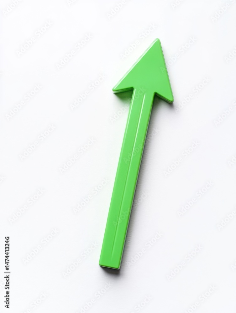 Poster green arrow pointing up on white background studio shot clean and simple graphic element direction i