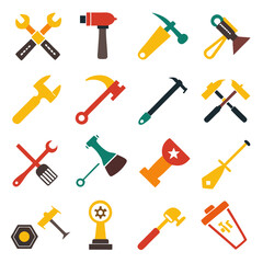 Colorful flat design set of tools on a white background
