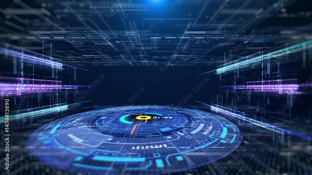 Aufkleber hud gui hologram circle rotating with data flowing connection technology system. futuristic digital 