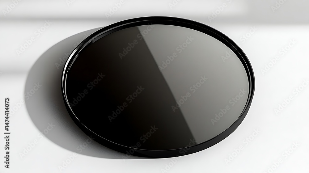 Fototapete A minimalist black round mirror with a glossy finish isolated with soft shadows on a white background
