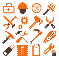 Construction and repair tools icons on a white background