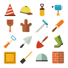Flat design construction tools collection on a white backdrop