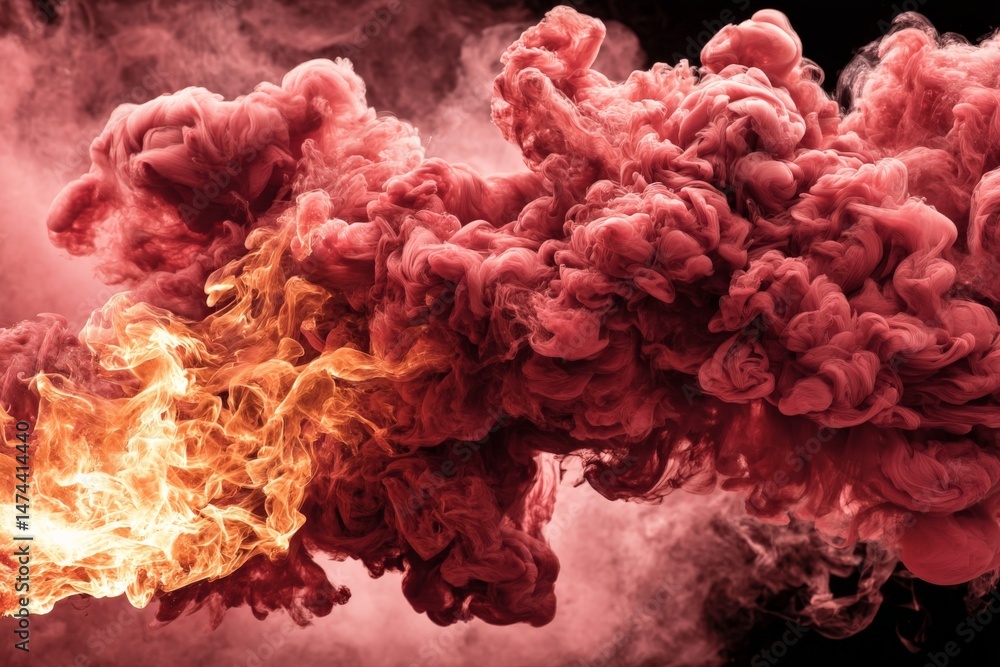 Aufkleber Colorful smoke and flames merge in dynamic pattern against a dark background during a creative artistic display